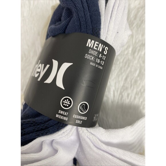 Hurley Quarter Crew Socks Sport Mens Designer Cushioned 10 Pack Navy Beige White - Picture 2 of 10